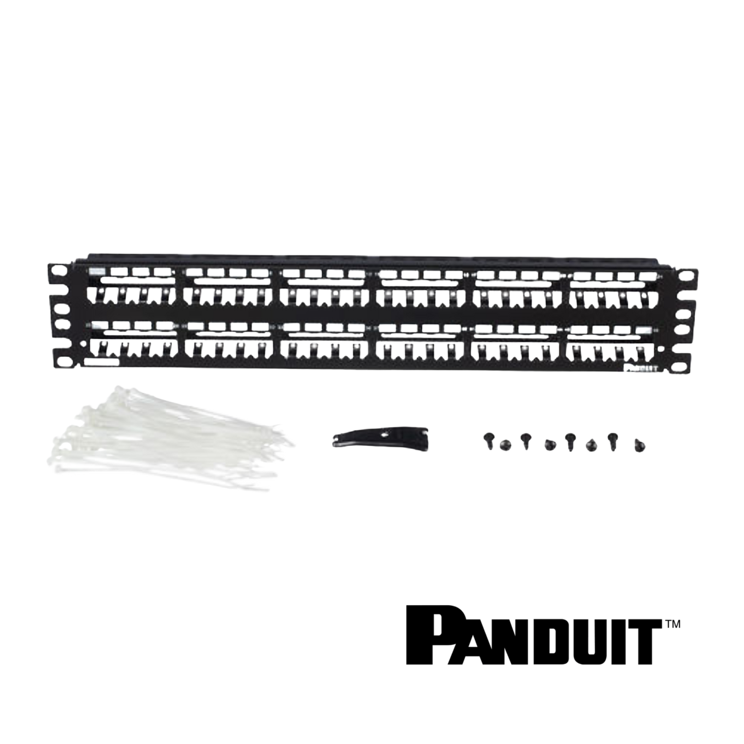 Image of PANDUIT Mini-Com® 48-Port Modular Patch Panel | Shielded | 2RU | With Cable Management | Black (PANDUIT MINI-COM 48 PORT 2U MODULAR PATCH PANEL SHIELDED FLAT IN BLACK WITH CABLE MANAGEMENT)
