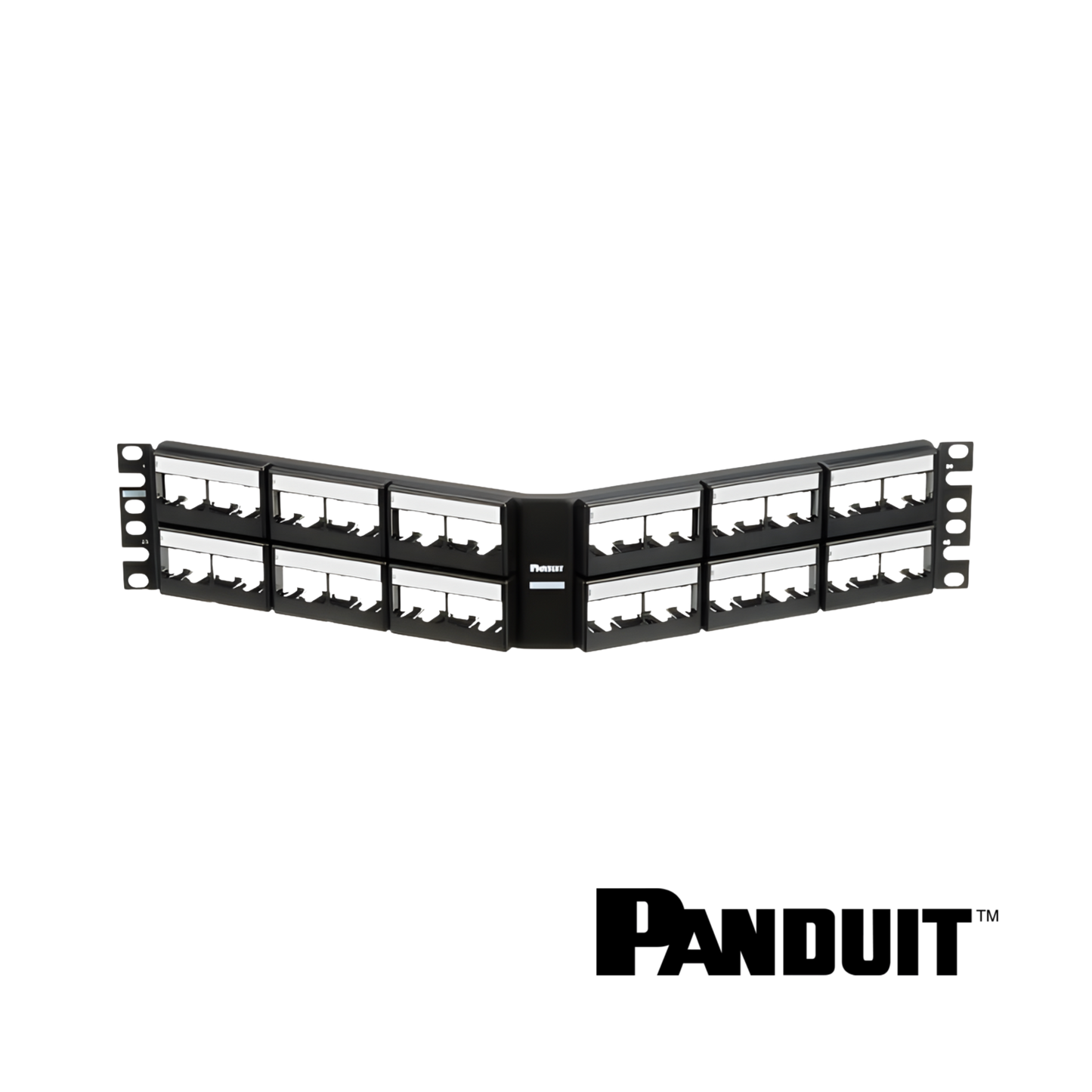 Image of PANDUIT Mini-Com® Modular 48-Port Patch Panel | Unloaded | Angled | 2RU (PT-CPPLA48WBLY)