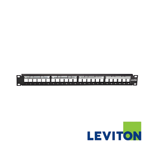 Image of LEVITON Quickport 24 Port 1U Unloaded Patch Panel | Black (BR-49255-L24)