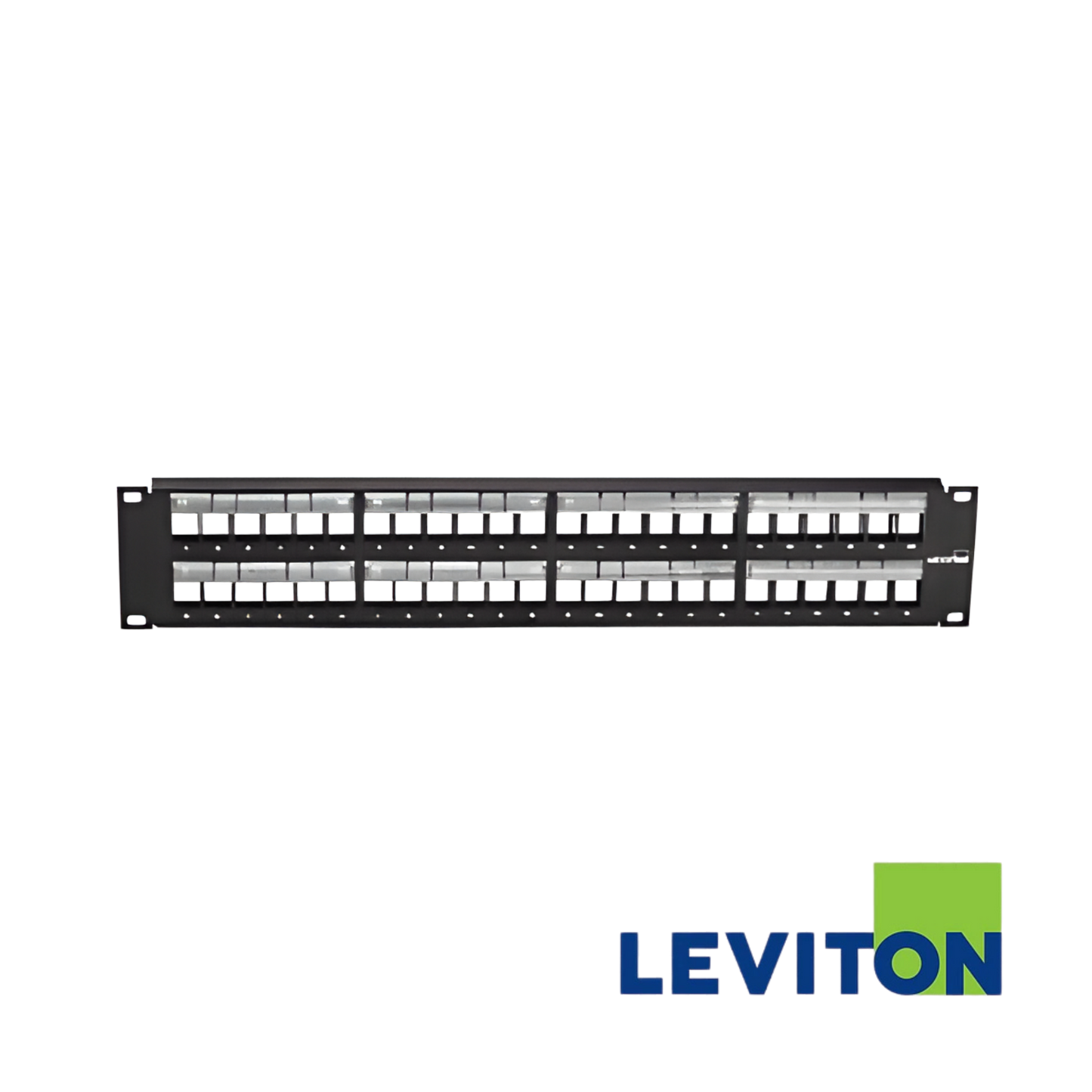 Image of LEVITON Quickport 48 Port 2U Unloaded Patch Panel | Unshielded | Black (BR-49255-L48)