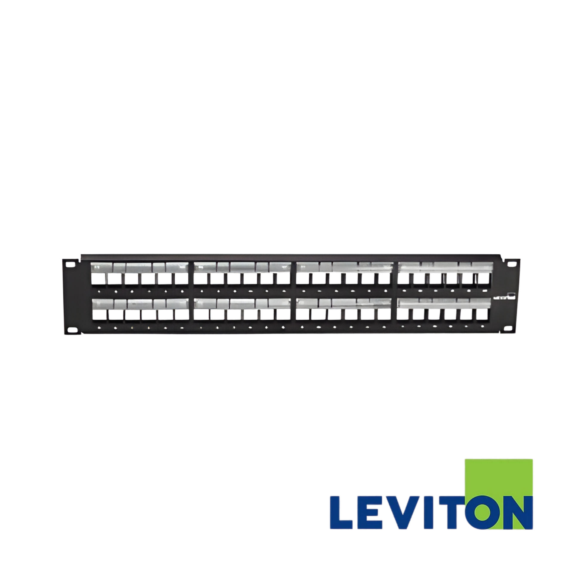 Image of LEVITON Quickport 48 Port 2U Unloaded Patch Panel | Unshielded | Black (BR-49255-L48)