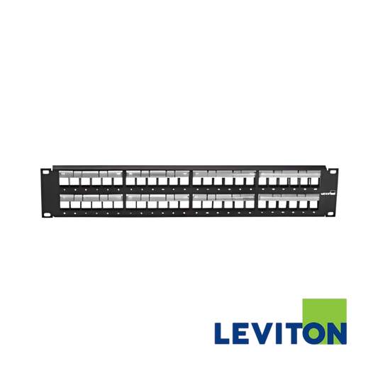 Image of LEVITON Quickport 48 Port 2U Unloaded Patch Panel | Unshielded | Black (BR-49255-L48)