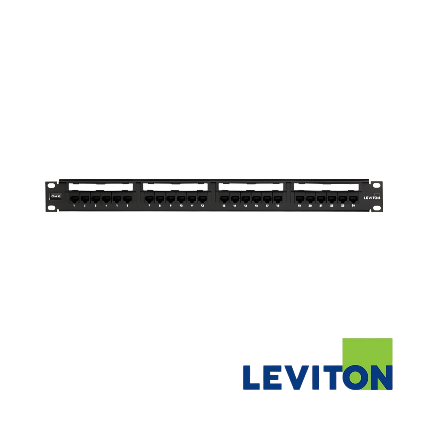 Image of LEVITON Cat6 24 Port 1U Punchdown Patch Panel | Unshielded | Black | With Cable Management (BR-69586-B24)