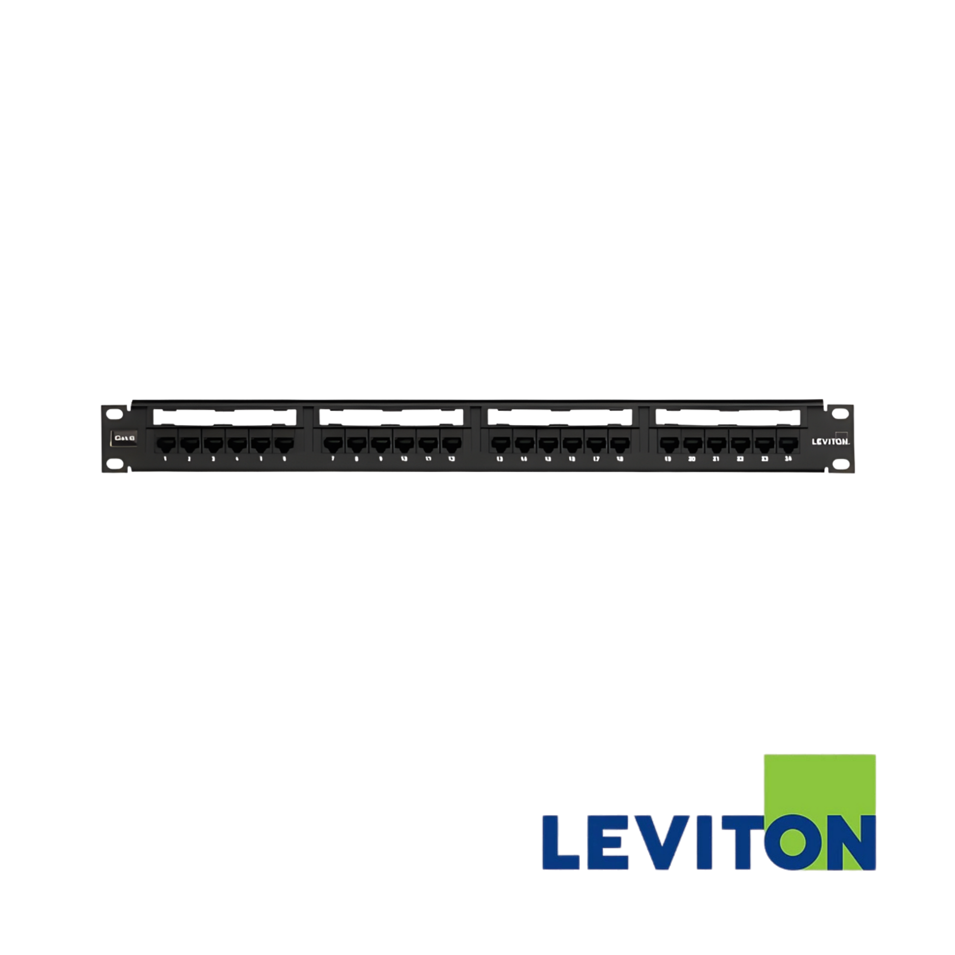 Image of LEVITON Cat6 24 Port 1U Punchdown Patch Panel | Unshielded | Black | With Cable Management (BR-69586-B24)