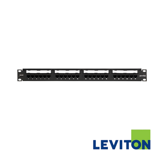 Image of LEVITON Cat6 24 Port 1U Punchdown Patch Panel | Unshielded | Black | With Cable Management (BR-69586-B24)