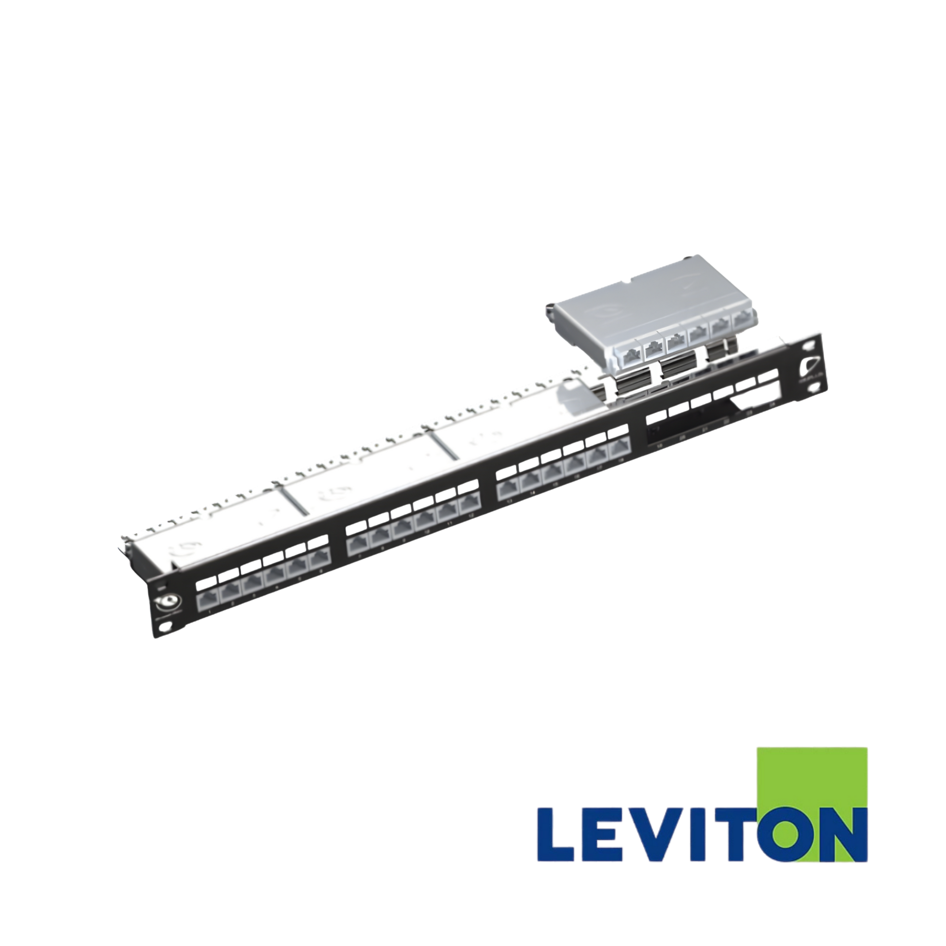 Image of LEVITON Cat6A 10gplus 24port 1RU Loaded Panel | Shielded (BR-AC6PNLF240K2M)
