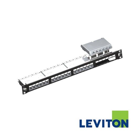 Image of LEVITON Cat6A 10gplus 24port 1RU Loaded Panel | Shielded (BR-AC6PNLF240K2M)