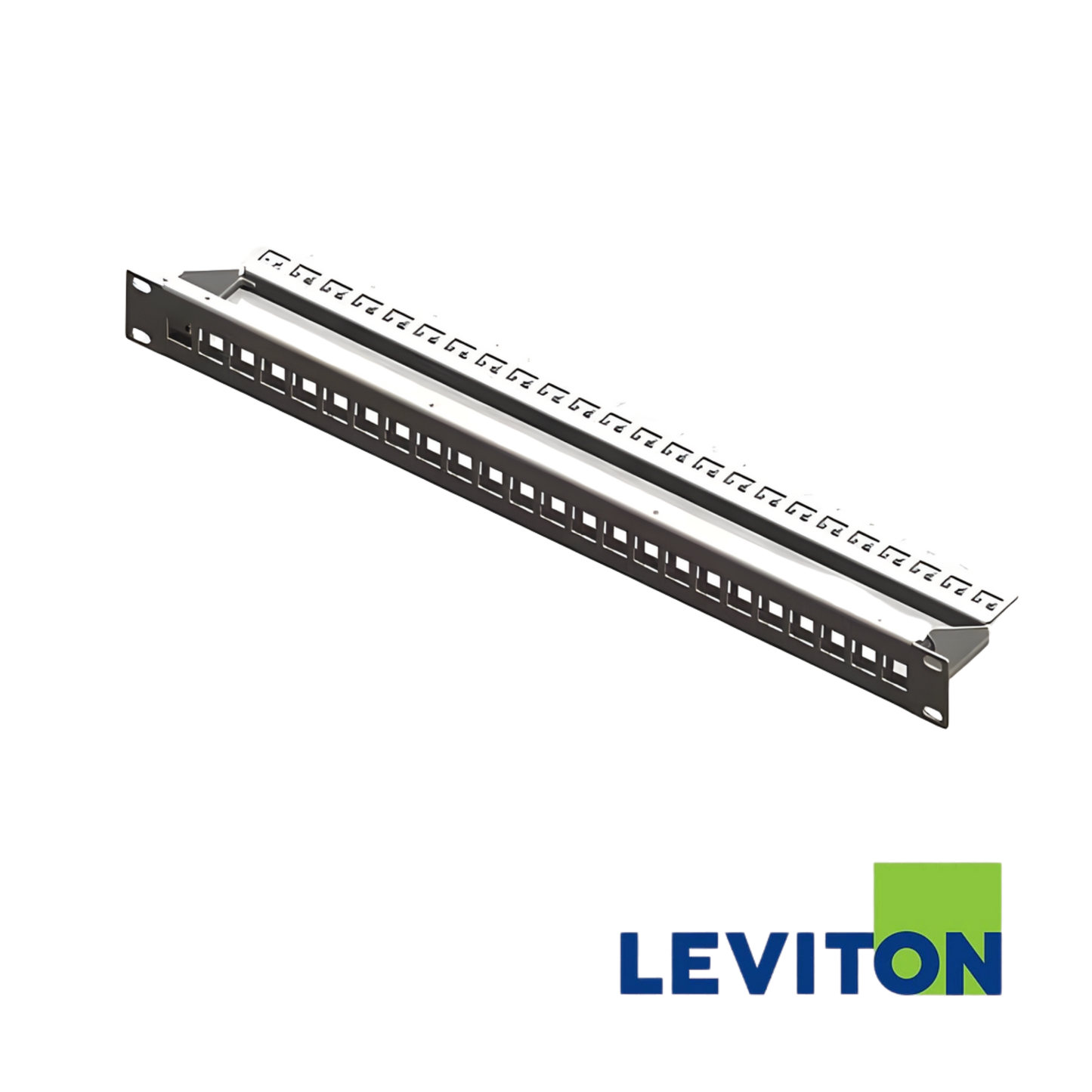 Image of LEVITON Snap-in-Jack 24 Port 1U Modular Patch Panel | Shielded/Unshielded | Black | With Cable Management (BR-MMCPNLX24SIJ2MIL)