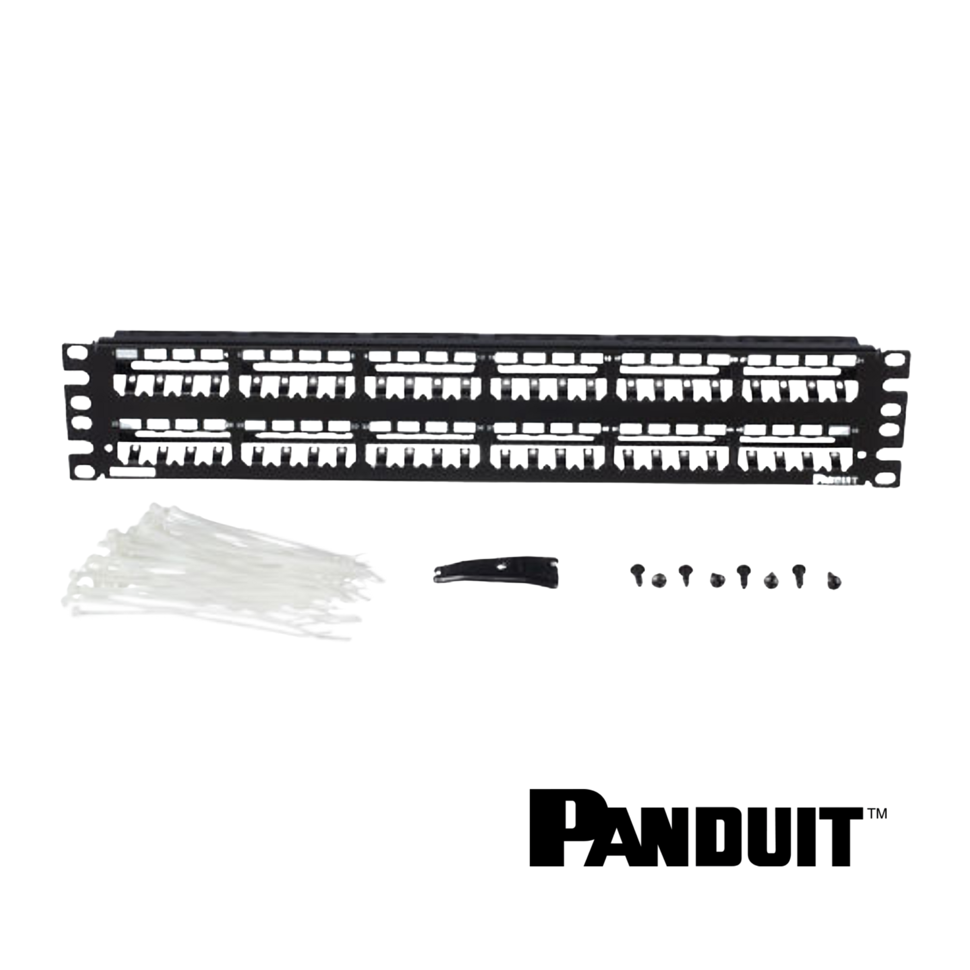 Image of PANDUIT Mini-Com® 48-Port Modular Patch Panel | Shielded | 2RU | With Cable Management | Black (PANDUIT MINI-COM 48 PORT 2U MODULAR PATCH PANEL SHIELDED FLAT IN BLACK WITH CABLE MANAGEMENT)