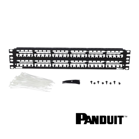 Image of PANDUIT Mini-Com® 48-Port Modular Patch Panel | Shielded | 2RU | With Cable Management | Black (PANDUIT MINI-COM 48 PORT 2U MODULAR PATCH PANEL SHIELDED FLAT IN BLACK WITH CABLE MANAGEMENT)