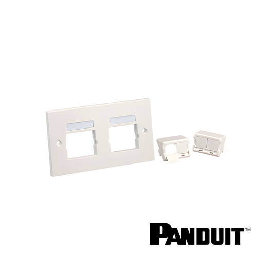 Image of PANDUIT Mini-Com® Faceplate Frame 86 x 146mm | Shuttered Module Inserts | White (PT-CFPUKS4SAW-2GY)