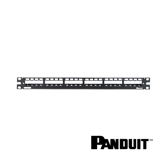 Image of PANDUIT Mini-Com® Modular 24-Port Patch Panel | Strain Relief Bar | Unloaded | 1RU (PT-CP24WSBLY)