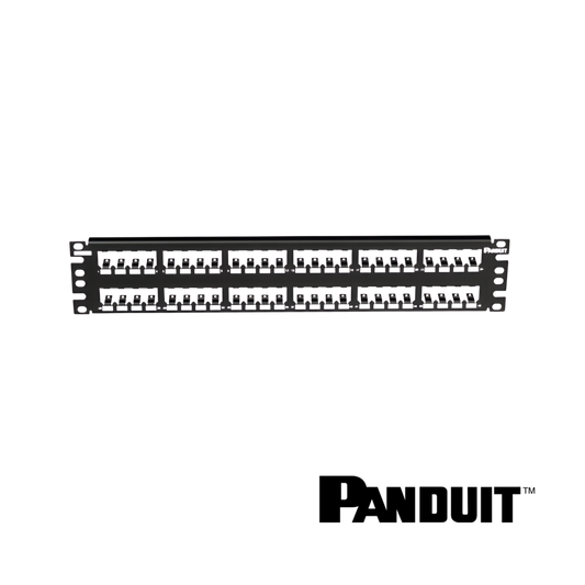 Image of PANDUIT Mini-Com® All Metal Modular 48-Port Patch Panel | 2RU (PT-CP48BLY)