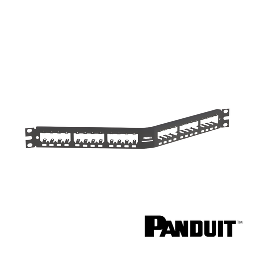 Image of PANDUIT Mini-Com® Modular 24-Port Patch Panel | Angled | Unloaded 1RU (PT-CPA24BLY)
