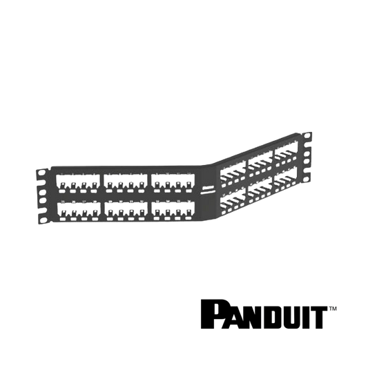 Image of PANDUIT Mini-Com® Modular 48-Port Patch Panel | Angled | Unloaded | 2RU (PT-CPA48BLY)
