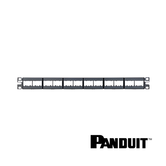 Image of PANDUIT Mini-Com® Modular 24-Port Patch Panel | With Faceplate | Unloaded | 1RU (PT-CPP24WBLY)