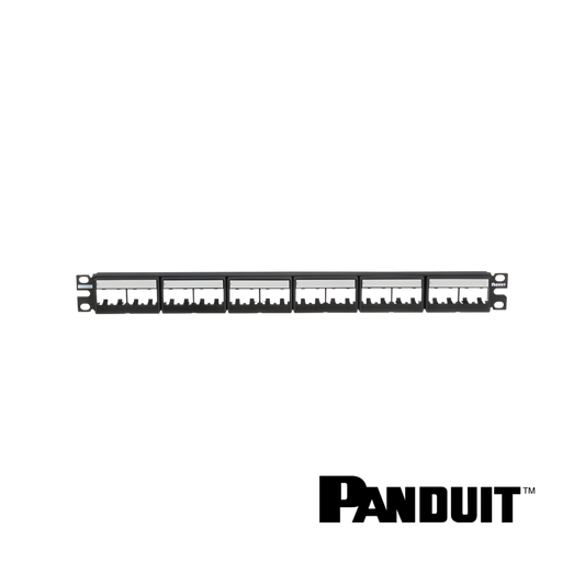 Image of PANDUIT Mini-Com® Modular 24-Port Patch Panel | Unloaded | 1RU + Label (PT-CPPL24WBLY)