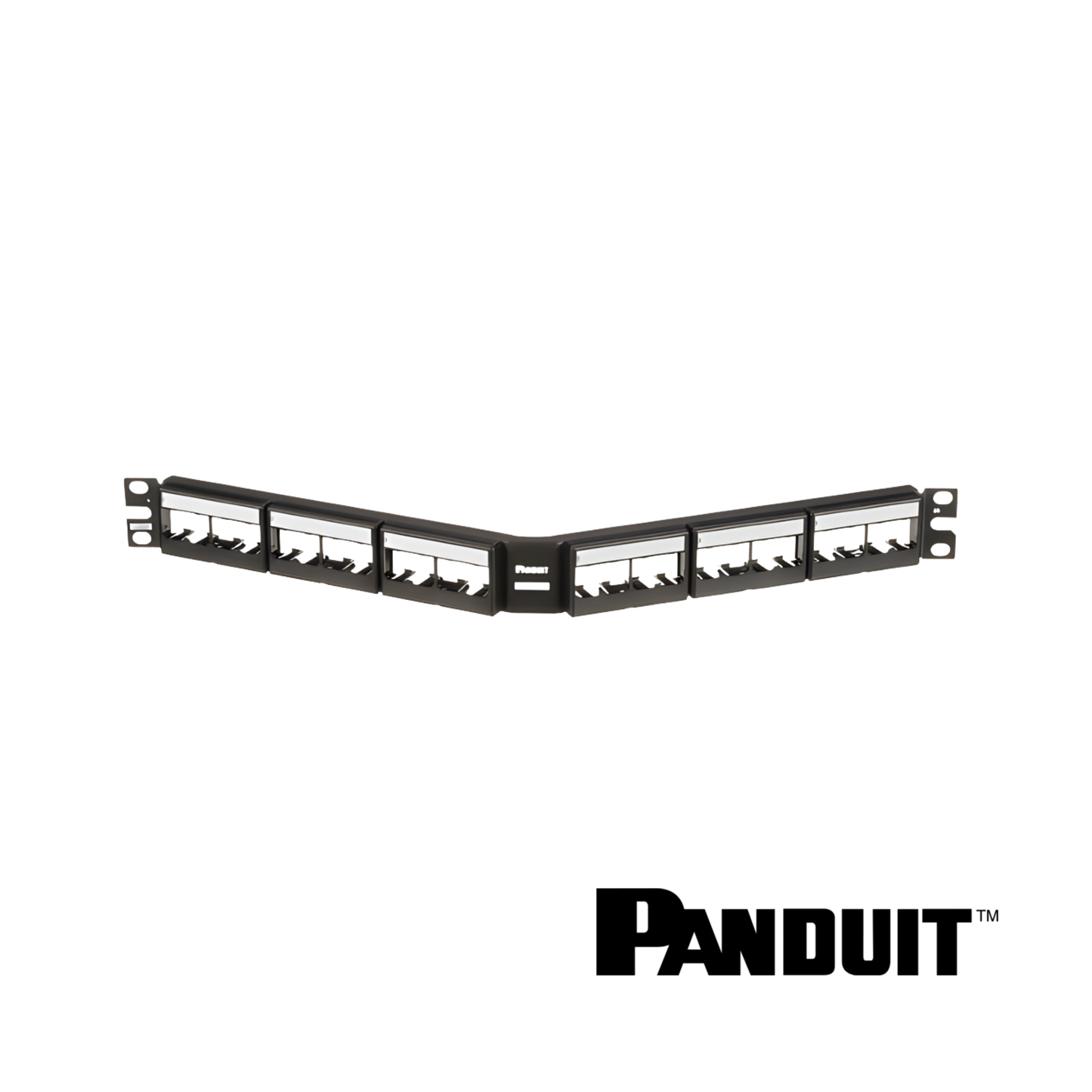 Image of PANDUIT Mini-Com® Modular 24-Port Patch Panel | Unloaded | Angled | 1RU (PT-CPPLA24WBLY)