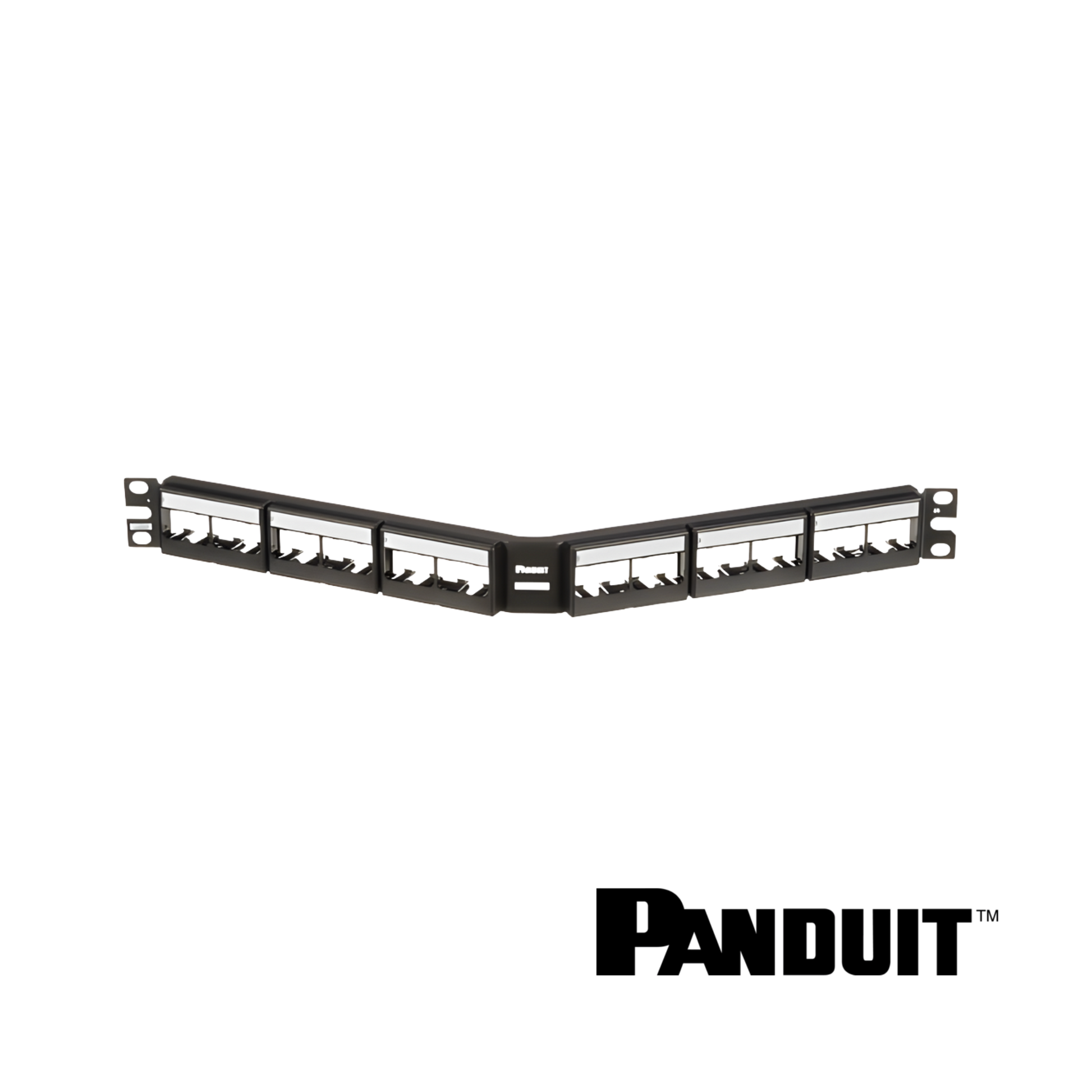 Image of PANDUIT Mini-Com® Modular 24-Port Patch Panel | Unloaded | Angled | 1RU (PT-CPPLA24WBLY)
