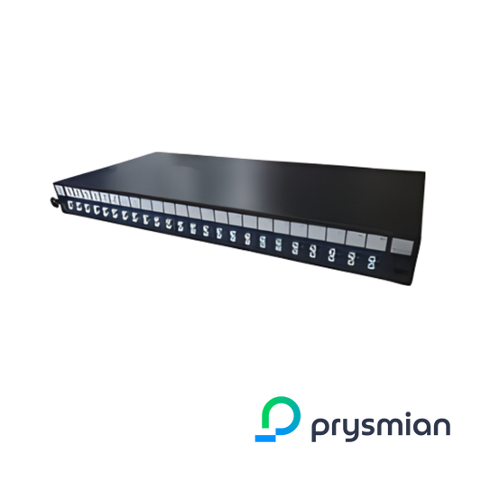 Image of PRYSMIAN Fibre LC Panel | Single Mode | 48 Way | 1U | 24 x Duplex Blue Adaptors | 2 x 24F Splice Cassette (YPPBP03287)