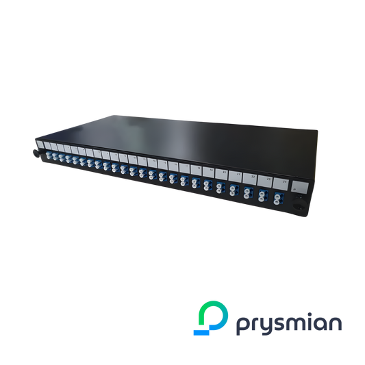 Image of PRYSMIAN Fibre LC Panel | Multi Mode | 48 Way | 1U | 24 x Duplex Beige Adaptors | 2 x 24F Splice Cassette (YPPBP03293)