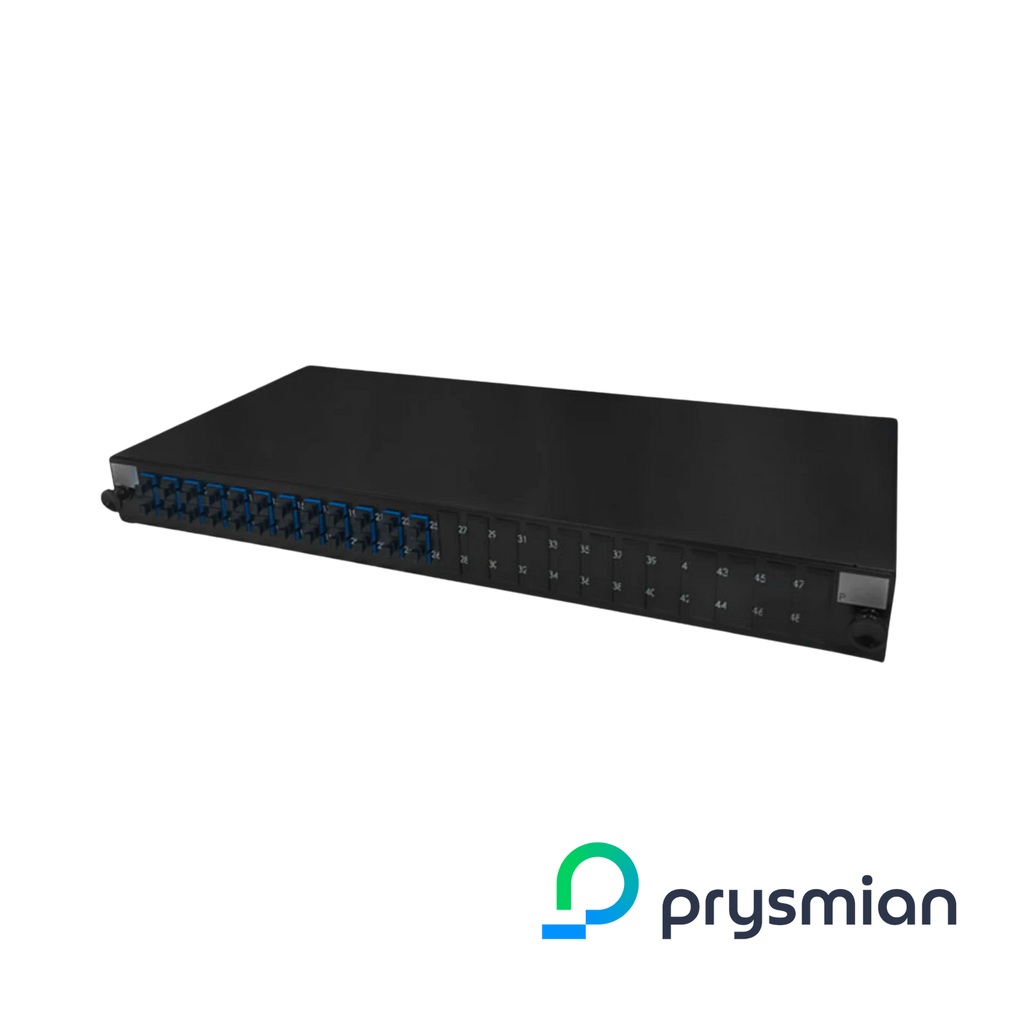 Image of PRYSMIAN Fibre SC Panel | Single Mode | 24 Way | 1U |  12 x Duplex Blue Adaptors | 1 x 24F Splice Cassette (YPPBP03308)