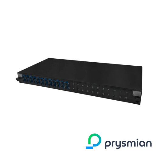 Image of PRYSMIAN Fibre SC Panel | Single Mode | 24 Way | 1U |  12 x Duplex Blue Adaptors | 1 x 24F Splice Cassette (YPPBP03308)